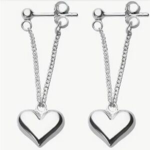 NWOT Dangle Chain Puffy Heart Pierced Earrings, Silver tone, Neutral, Normcore​